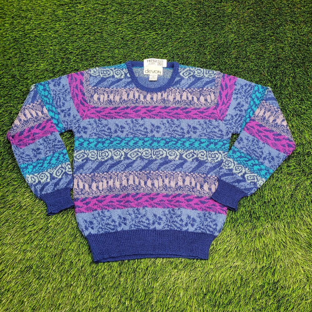 Vintage 80s MOD Sweater Womens S/M 18x23 Blue